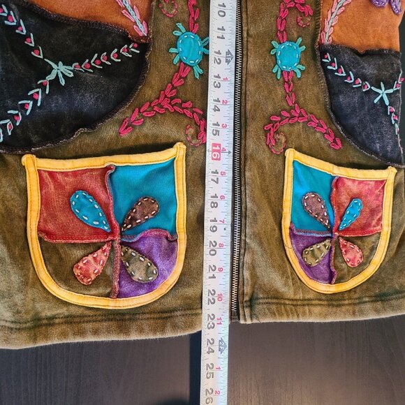Vintage Nepal Patchwork Embroidered Hooded Jacket Medium Bohemian Boho Artsy - Picture 5 of 8